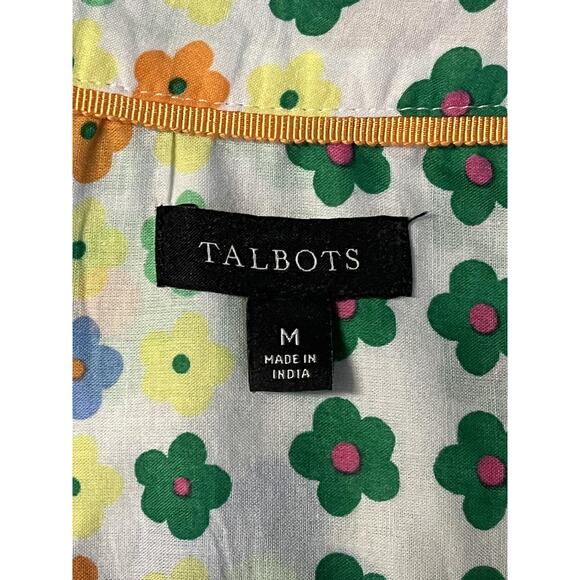Talbots Shirt Womens Medium White Multicolor Floral Dot Button Down Long Sleeve - Picture 7 of 12